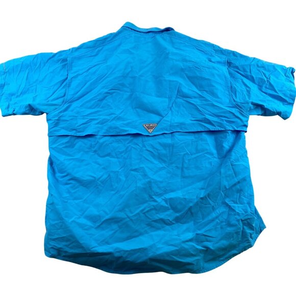 Columbia Men's Fishing Shirt Size XL PFG Blue Short Sleeve Caped Vented Camping - Picture 2 of 12